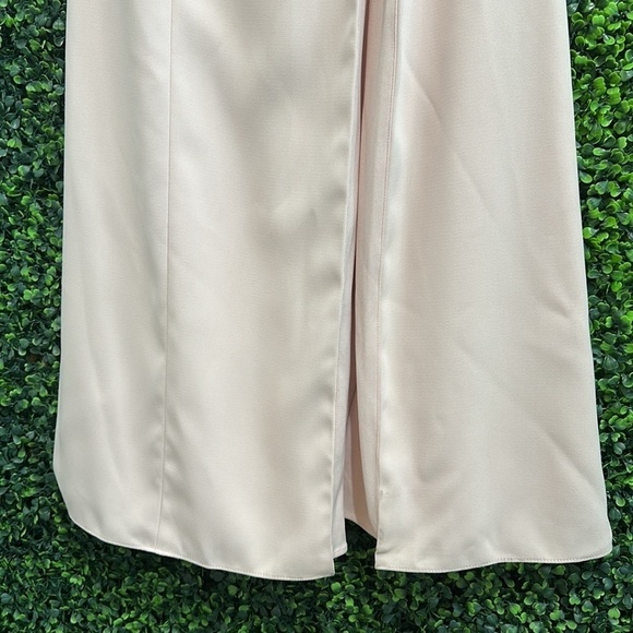 Dessy Collection Off Shoulder Crepe Bridesmaid Dress in size 0 color blush. - Picture 9 of 14